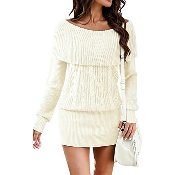 Women's Long Sleeve Knit Bodycon Mini Sweater Short Dress