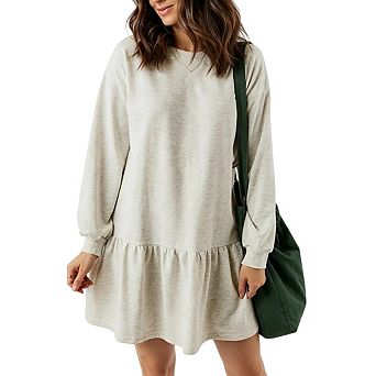 Womens Long Sleeve Ruffle Hem Pullover Sweatshirt Dresses