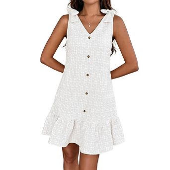 Women's Ruffle Hem Casual V Neck Sleeveless Coquette Beach Sundress