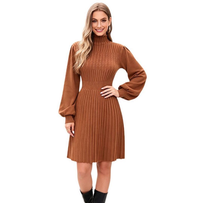 a line knitted dress Women's High Neck Striped Slim Fit V Neck Long Sleeve Pullover Dress Court-Train Halter Backless Mini Dress Color:Fruit green ribbed knit texture
