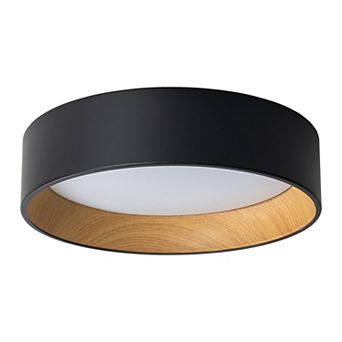 C Cattleya 16-Inch Black and Woodgrain Finish 3CCT Integrated LED Flush Mount Light
