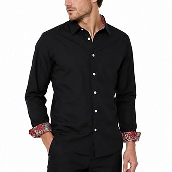 Men's Causal Button Down Shirt Long Sleeve Paisley Trim Dress Shirt