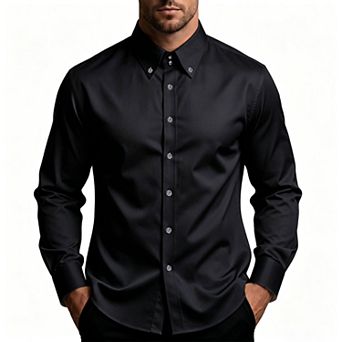 Men's Slim Fit Dress Shirt Long Sleeve Button-Down Shirt with Rhinestone Buttons