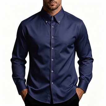 Men's Slim Fit Dress Shirt Long Sleeve Button-Down Shirt with Rhinestone Buttons