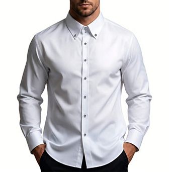 Men's Slim Fit Dress Shirt Long Sleeve Button-Down Shirt with Rhinestone Buttons