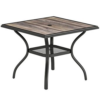 37 Inch Square Outdoor Dining Table for 4 with Umbrella Hole and Lower Shelf for Patio Garden