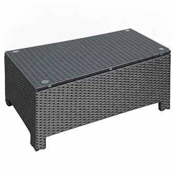 Hand Woven PE Rattan Patio Coffee Table with Tempered Glass Top for Garden and Deck