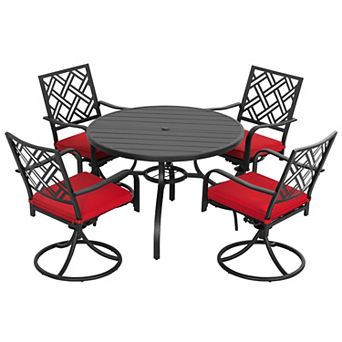 5 pc Patio Dining Set with Umbrella Hole and Zippered Cushions
