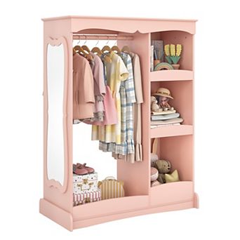 Hearthshire Kids Dress Up Storage Armoire, Wardrobe with Flower Mirror for Bedroom