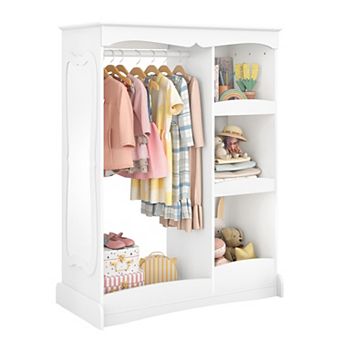 Hearthshire Kids Dress Up Storage Armoire, Wardrobe with Flower Mirror for Bedroom