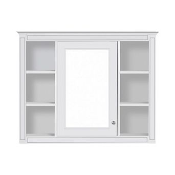 35 in MDF Medicine Cabinet Wall Mounted Bathroom Storage Cabinet with Mirror and 6 Open Shelves