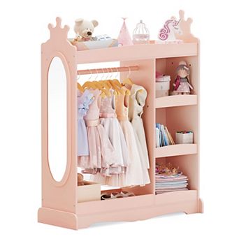 Hearthshire Kids Armoire with Mirror, Dress Up Storage Wardrobe Closet for Kids Room