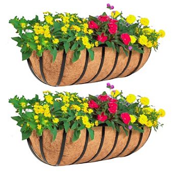 4 Pack 16 Inch Railing Planter Window Box with Coco Liner for Deck Porch or Fence Outdoor