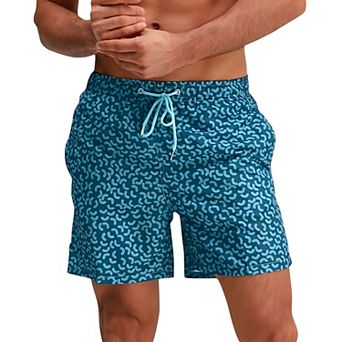 Men's Abstract Print Swim Trunks with Elastic Waistband and Adjustable Drawstring