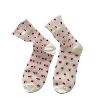 Women's Sheer Crew Socks with Flocked Heart Pattern and Reinforced Toe and Heel 2-Pack