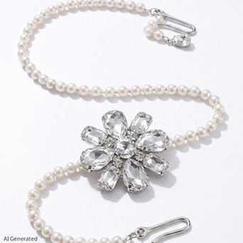 Women's Crystal Floral Pearl Waist Chain Adjustable Elegant Body Belt Glam Floral Inspired Waist