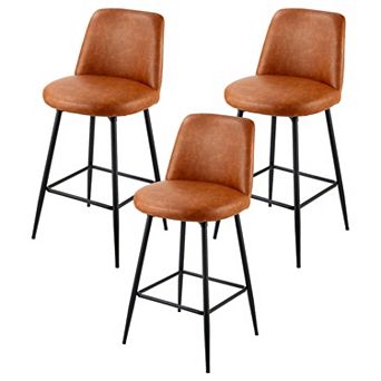 Bar Stool Set of 3 with Backrest and Metal Legs for Kitchen, Dining Room