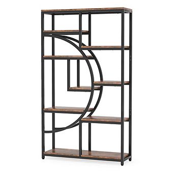 Metal and Wood Geometric Design Bookshelf Freestanding Display Shelf Spacious Bookcase