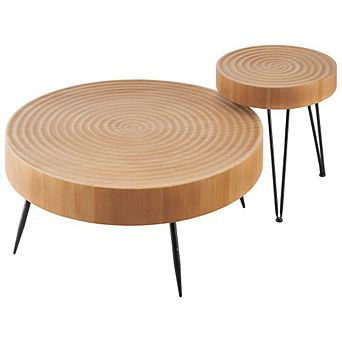 2 pc Round Coffee Tables Sets with Metal Legs, for Office, Living Room