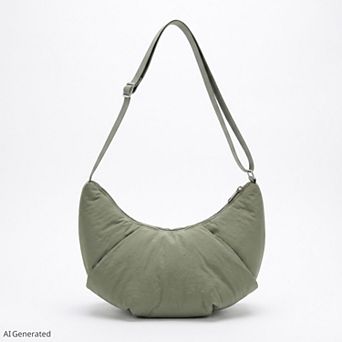Women's Padded Crescent Shoulder Bag with Wide Strap and Top Zipper Closure