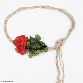 Women's Dual Fabric Flower Braided Wrap Waist Belt Adjustable Floral Statement Waist Jewelry