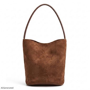 Women's Suede-Look Bucket Shoulder Bag with Long Strap and Soft Structured Shape