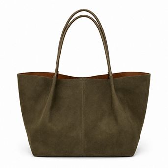 Women's Large Suede-Like Shoulder Tote Bag with Long Handles