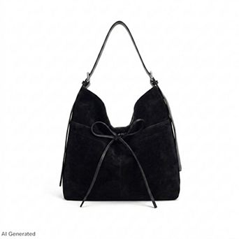 Womens Adjustable Shoulder Bag Bow Detail Large Hobo Tote with Zipper Closure