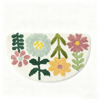 Mixed‑Flower Semicircular Bathroom Floor Mat Soft Water‑Absorbent Rug with Anti‑Slip Base