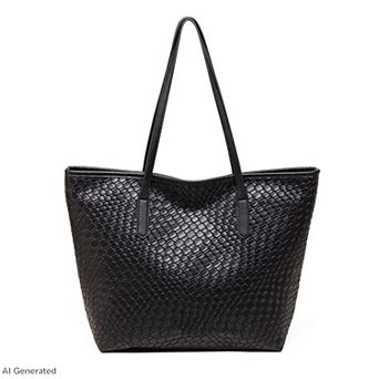 Womens Woven Tote Bag Large Shoulder Handbag with Zipper Closure and Interior Pocket