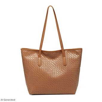 Womens Woven Tote Bag Large Shoulder Handbag with Zipper Closure and Interior Pocket