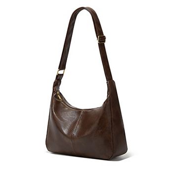 Faux Leather Hobo Shoulder Bag with Adjustable Strap and Zip Pocket