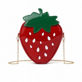 Strawberry Shaped Crossbody Bag with Chain Strap and Zip Closure