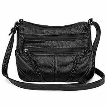 Women's Multi-Pocket Crossbody Bag with Adjustable Strap and Braided Trim