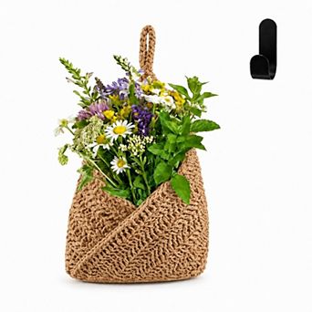 Woven Cotton Rope Hanging Basket Set Wall Storage Organizer with Hooks