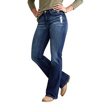 Women Mid Rise Flare Denim Jeans, Distressed Ripped Bootcut Pants