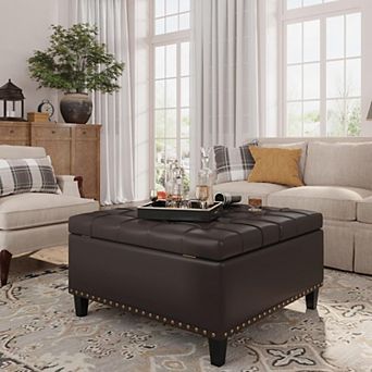 Vabches 31.5 in Square Faux Leather Storage Ottoman Coffee Table with Lift Top