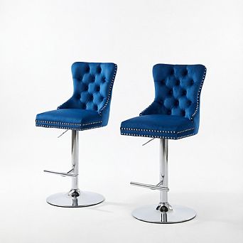 KWPZQEB Retro Velvet Tufted Buttons Swivel Bar Stools Set of 2