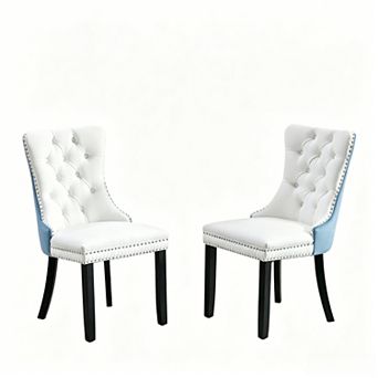 KWPZQEB 2 pc Tufted Upholstered Dining Chairs with Solid Wood Legs & Nailhead Trim for Dining Room