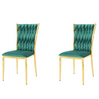 KWPZQEB Modern Dining Chair Set of 2, Upholstered Chair with Gold Metal Legs & High Backrest