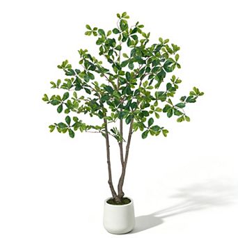 Vitalismo Artificial Eucalyptus Tree with White Planter Moss Accents for Home Indoor Outdoor Decor