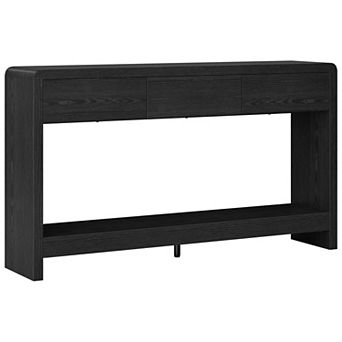 Gikpal Curved Console Table, 55" Farmhouse Entryway Table with 3 Drawers and Open Shelf