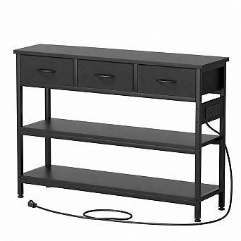 Gikpal Entryway Table with Power Outlets, Console Table with 3 Fabric Drawers, 3 Drawers Dresser
