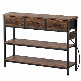 Gikpal Entryway Table with Power Outlets, Console Table with 3 Fabric Drawers, 3 Drawers Dresser