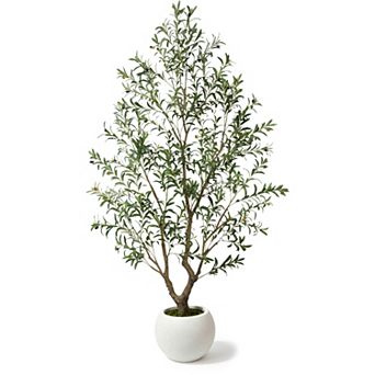 Vitalismo Artificial Olive Tree with White Planter Faux Plants Realistic Leaves&Fruits Indoor Decor