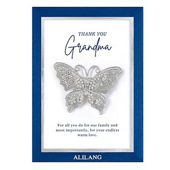 Clear Butterfly Crystal Rhinestone Brooch Pin with Family or Friend Gift Message Card Envelope Gifts