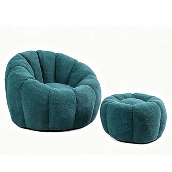Eazegath High-Density Foam Teddy Fabric Bean Bag Chair Lazy Sofa with Footstool