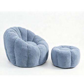 Eazegath High-Density Foam Teddy Fabric Bean Bag Chair Lazy Sofa with Footstool
