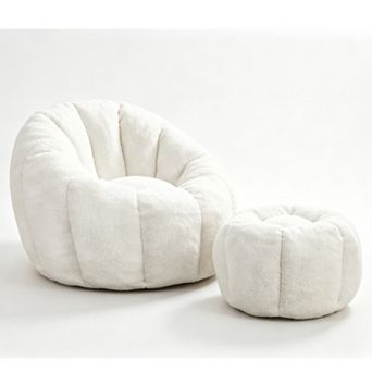 Eazegath High-Density Foam Teddy Fabric Bean Bag Chair Lazy Sofa with Footstool