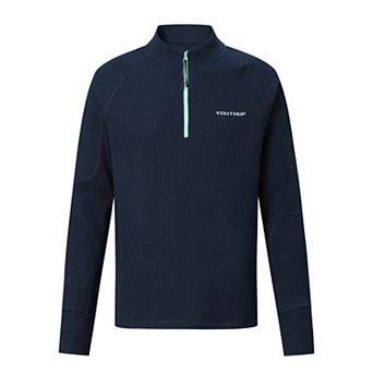 Men's Quarter Zip Pullover Waffle Sweatshirt Athletic Long Sleeve with Watch Windows
